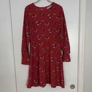 LOFT Red Floral Long Sleeve Dress